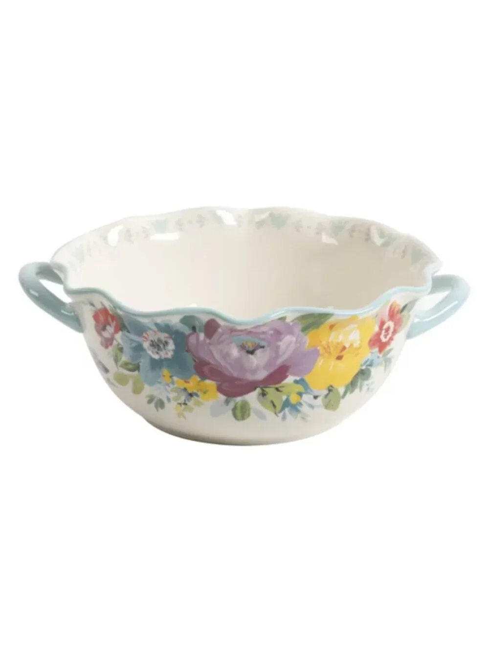 The Pioneer Woman Multicolor Romance Blossom Ceramic Serving Bowl with Handles